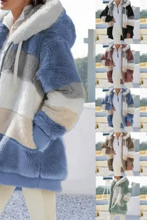 Oversized Jacket for Women 2023 New Autumn Winter Warm Plush Pocket Hooded Streetwear Loose Lady Outerwear Coat Roupas Feminina