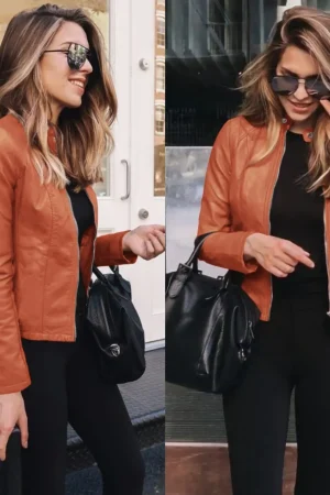 Autumn and Winter Women's Large Size Leather Jacket Fashionable Solid Color Slim Street Elegant Versatile Top PU Suit Jacket