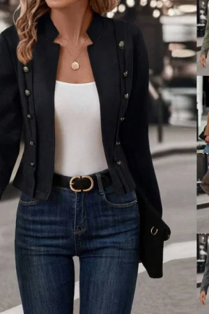  Womens Faux Suede Jacket Open Front Jacket Coat Double-Breasted Buttons Casual Outerwear