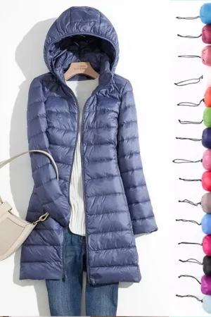 Light Down Coat Plus Size 5xl 6xl 7xl Fall Women's Spring Autumn Ultra Lightweight Long Puffer Jacket Female Hooded Slim Coat