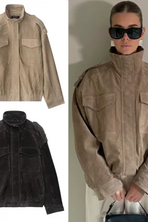 HH Women Casual Solid Jackets Turtleneck Long Sleeve Zipper Loose Coats With Pocket Autumn Casual Office Lady Outwear