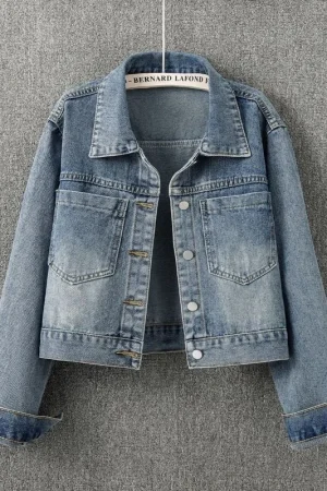 Retro Spring and Autumn New Denim Jacket for Women, Short, Simple and Casual Model, Retro Color Washed Texture Top Denim Jacket